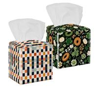 2 Piece Tissue Box Cover, Square Tissue Box Holder, St. Patrick's Four Leaf Clover Donut Cube Facial Paper Organizer Dispenser for Bathroom, Bedroom, Office, Home, Desk