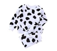 2 Piece Toddler Boys Girls' Winter Fleece Pajama Set Warm Flannel Sleepwear Set Tops Pants Outfits Soft Comfy Pajamas Clothes Cow Baby Outfit White