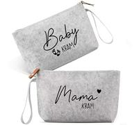2-Piece Toiletry Bags Gift Set for Expecting Parents, Mums, Felt Bag with Zip, Mom to Be Gifts, Pregnancy Gift for Birth for Baby Shower and New Parents (Light Grey)