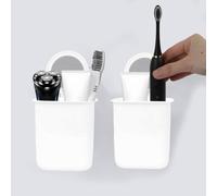 2-Piece Toothbrush Holder Wall Mounted Set Suction Cup Toothbrush Holder White In Plastic Shower Razor Organizer for Bathroom No Drilling