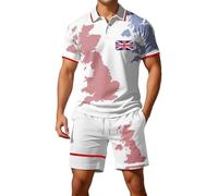 2 Piece Tracksuits Sets Mens Union Jack Polo Shirts and Drawstring Shorts British Flag Short Sleeve Collared Button Down Golf Shirt Sets Summer Regular Fit Plus Size T-Shirt Outfit