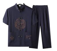 2 Piece Traditional Chinese Tang Suit Uniform Shirts For Men Tai Chi Set Kung Fu Martial Arts Costumes Polyester Han Fu Tops Pants Clothing(Size:180,Color:E)