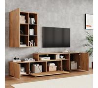 2-Piece TV Stand Furniture Set with Display net Adjustable 265cm Multimedia Wall Unit Floor & Wall Mount Wood & Black Finish Modern Living Room Décor.