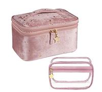 2-Piece Velvet Makeup Bag Set - Double Layer Travel Cosmetic Organizer with Brush Holders, Waterproof Women’s Toiletry Pouch for Daily Use & Luxury Gifts