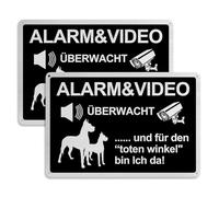 2 Piece Video Surveillance Sign Set 20 x 30 cm, Warning of the Dog Signs Funny Metal Aluminium Brushed Video Surveillance Signs Warning Dog Sign for Home Outdoor Use