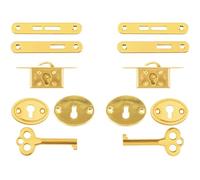 2 Piece Vintage Cabinet Lock Set Golden Spring Loaded Mortise Locks with Center Keyhole Design for Drawers Cupboards and Jewelry Storage Retro Style Security Hardware