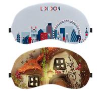 2 Piece Vintage Cartoon Mushroom House Sleep Mask, Completely Block Out Light Eye Mask for Side Sleeper, Zero Eye Pressure Night Blindfold, Adjustable Eye Shade Cover