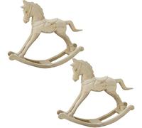2-Piece Vintage Wooden Rocking Horse Decor Figure White 50cm Handmade Boho