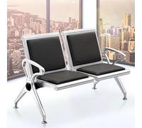 2 Piece Waiting Room Bench Set PU Leather Chairs with Backrest & Armrests Recept Guest Seating Steel e for Lobby Airport Hospital Salon Fur