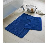2 Piece Washable Bathroom Mat, Extra Absorbent Anti Slip Bath Mats, Super Soft Toilet Rugs Set, Royal Blue, (50x80, 50x40 cm)