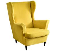 2-Piece Washable Velvet Wing Chair Slipcovers - Black Stretch Wingback Armchair Covers Soft Removable Protector for Large Furniture Easy Care