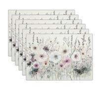 2 Piece Watercolor Delicate Placemats Set - Pink White Flowers Lavender Heat-Resistant Washable And Non-Slip Plate Placemats For Kitchen, Home, Bar, Restaurant, Weddings, Events, 30X45 Cm