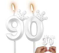 2 Piece White Number 90 Birthday Candles for Cake Candle is Perfect for Cake Decorations in 90th Birthday Party (PUREWHITE, 90)