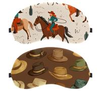 2 Piece Wild West Cowboy Hats Pattern Brown Background Eye Mask for Side Sleeper, Sleeping Mask, Sleep Eye Mask, Soft Eye Shade Cover for Travel, Nap, Plane, Light Blocking