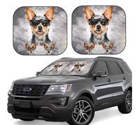 2 Piece Windshield Sun Shade Foldable Car Sunshade for Front Window Auto Interior Cover Chihuahua Dog Glasses Sun Visor Protector Window Sun Blocker to Keeps Your Vehicle Cool Medium