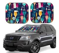 2 Piece Windshield Sun Shade Foldable Car Sunshade for Front Window Auto Interior Cover Cocktail Glasses and Wine Bottles Sun Visor Protector Window Sun Blocker to Keeps Your Vehicle Cool Small