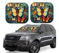 2 Piece Windshield Sun Shade Foldable Car Sunshade for Front Window Auto Interior Cover Colorful Butterfly Embroidery Paintings Sun Visor Protector Window Sun Blocker to Keeps Your Vehicle Cool Large