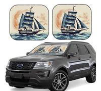 2 Piece Windshield Sun Shade Foldable Car Sunshade for Front Window Auto Interior Cover Nautical Sailboat Sun Visor Protector Window Sun Blocker to Keeps Your Vehicle Cool Small