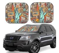 2 Piece Windshield Sun Shade Foldable Car Sunshade for Front Window Auto Interior Cover New York American Theme Sun Visor Protector Window Sun Blocker to Keeps Your Vehicle Cool Medium