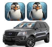 2 Piece Windshield Sun Shade Foldable Car Sunshade for Front Window Auto Interior Cover Penguin with Glasses Sun Visor Protector Window Sun Blocker to Keeps Your Vehicle Cool Medium