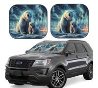 2 Piece Windshield Sun Shade Foldable Car Sunshade for Front Window Auto Interior Cover Polar Bears Northern Lights Sun Visor Protector Window Sun Blocker to Keeps Your Vehicle Cool Medium