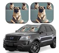 2 Piece Windshield Sun Shade Foldable Car Sunshade for Front Window Auto Interior Cover Yoga Pug Sun Visor Protector Window Sun Blocker to Keeps Your Vehicle Cool Large