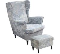 2 Piece Wing Chair Slipcover with Ottoman Cover Stretch Armchair Cover + Ottoman Slipcover in Beige/Green//Blue Fits Armrest for Ultimate Protection and Style
