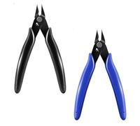 2-Piece Wire Cable Cutter Set - Precision Flush & Side Cutters with Wire Strippers, Electrical Snips Pliers with Soft Grip Handles (Blue & Black)
