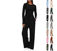 2 Piece Women's 2025 Fall Outfits Long Sleeve Wide Leg Tracksuits brown black white blue burgundy red coffee navy pink grey Casual Lounge Set Matching Sets Size 6 8 10 12 14 16 18 20 22 24 26 28 30 32