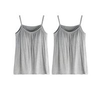 2 Piece Women's Vest Top with Built in Bra UK, Plus Size Sleeveless Strappy Padded Loose Fit Summer Tops, Lightweight Soft Support Camisole Top, Adjustable Shoulder Strap Solid Vests Grey