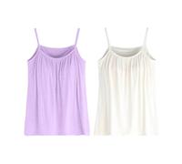 2 Piece Women's Vest Top with Built in Bra UK, Plus Size Sleeveless Strappy Padded Loose Fit Summer Tops, Lightweight Soft Support Camisole Top, Adjustable Shoulder Strap Solid Vests