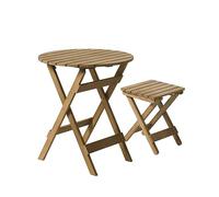 2-Piece Wooden Bistro Set Foldable Outdoor Furniture for Balcony & Patio Round Coffee Table with Folding Chair & Table Space-Saving Garden Set Perfect for Backyard Relaxation