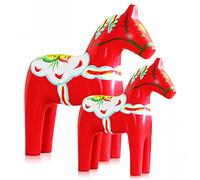 2 Piece Wooden Dala Horse Swedish National Style Wood Figures Statue Handicraft Sweden Style Dala Horse House Decoration (Red)