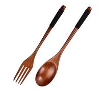 2 Piece Wooden Spoon and Fork Set Natural Materials Long Handle Design for Soup Pastas Salad Sustainable Kitchen Accessories Modern Bucolic Wooden Cutlery Collection