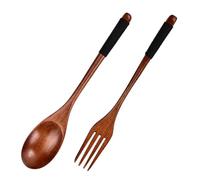 2 Piece Wooden Spoon and Fork Set Natural Materials Long Handle Design for Soup Pastas Salad Sustainable Kitchen Accessories Japanese Long Handle Wooden Spoon Fork Set