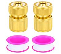 2 Pieces 1/2 Inch Garden Hose Quick Connector Brass Quick Hose End Connector Garden Hose Nozzle Connect Kit with 1 Roll 4 m Raw Material Tape for Kitchen Garden Outdoor Hose Pipe Tool