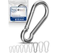 2 pieces 10-mm Stainless steel snap hook without thimble made of V4A robust shape without eye breaking load 1800 kg snap-on hooks fire brigade carabiner 316 10x100-mm