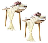 2 Pieces 10Ft Light Yellow Chiffon Table Runner Sheer 29x120 Inch for Romantic Wedding Decor Bridal & Baby Shower Birthday Rustic Party Decoration