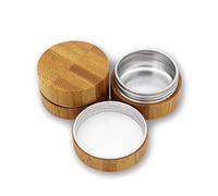 2 Pieces 10ml Empty Aluminum Tin with Bamboo Shell Cosmetic Sample Containers Round Metal Tin Jars Bamboo Tins Round Bamboo Cosmetic Jars with Screw Lids for Make Up Lotion Sample Lip Balm Eye Shadow