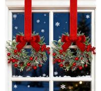 2 Pieces 11.8" Mini Christmas Wreaths for Kitchen Cabinet - Small Christmas Candle Rings Wreaths Pillars Candle Rings Table Centerpieces Hanging Garlands for Wall Window Mantel Staircase Decor (Red)