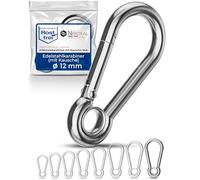 2 pieces 12-mm Stainless steel snap hook with thimble V4A robust shape with eye breaking load 1900 kg snap-fits fire brigade carabiner 316 12x140-mm