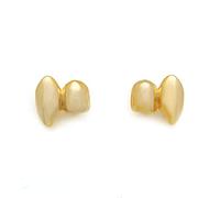 2 Pieces 18 Carat Gold-Plated Double Tooth Cap Hip Hop Teeth Grillz Vampire Teeth Grills Set for Men and Women Rapper Cosplay Costume, one size, Brass, No Gemstone