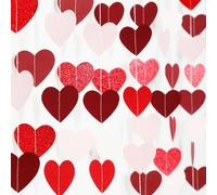 2 Pieces 26 ft Heart Dots Garlands Glitter Paper Garland Hanging Streamer Backdrop Decor Heart Dot Streamer for Birthday Party Decorations Wedding Graduation New Years Supplies Red