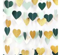 2 Pieces 26 ft Heart Dots Garlands Glitter Paper Garland Hanging Streamer Backdrop Decor Heart Dot Streamer for Birthday Party Decorations Wedding Graduation New Years Supplies Green