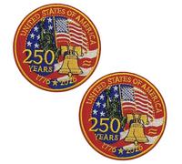2 Pieces 3.0 Inch Red US Flag with Bell/Statue, Patriotic Theme Tactical Morale Hook/Loop Patch for Clothes Jeans Bags Backpack Hat