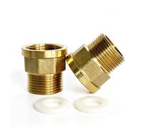 2 pieces 3/4 inch brass pipe coupling, 3/4 inch male thread x female thread sleeve, brass connector with nipple coupling, for pipe connection, drinking water, sanitary connections