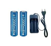 2 Pieces 3.7V 12000mAh Li-ion Rechargeable Battery Compatible With Flashlights Headlamps Fans Shavers Microphones Etc + Charger