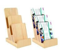 2 Pieces 3-Tier Pine Wood Literature Holder pamphlet display stand Trifold Brochure Organizer Flyer Holder Postcard Display and Countertop Wooden Display Stand Book Display for Magazine Pamphlet