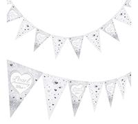 2 Pieces 30th Anniversary Banner Pearl Anniversary Bunting Flags Heart Themed Wedding Anniversary Decorations Hanging Pennant Banner for 30th Wedding Anniversary Valentines Day