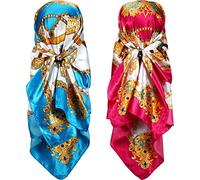 2 Pieces 35 Inch Large square Satin Head Scarf Silk Bandanas Hair Scarf Silk Like Hair Sleeping Wraps Neck Scarf for Women